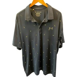 Under Armour Playoff Polo Shirt Mens XXL Blue Bird Print Stretch Golf Activewear